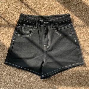High Waist Stitch Trim Denim Shorts